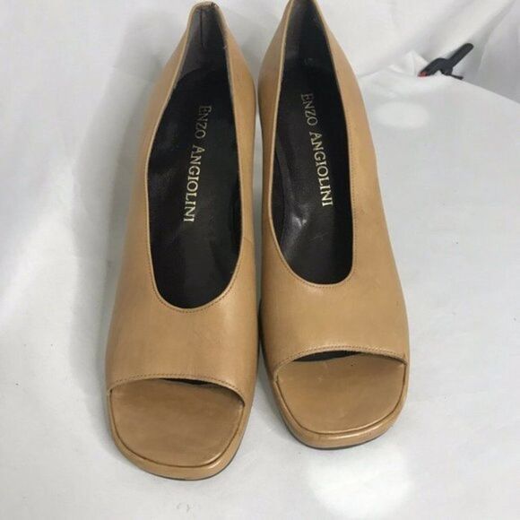 Enzo Angiolini Wedge Heels Camel Brown Leather Size 8 NARROW Y - Picture 4 of 10